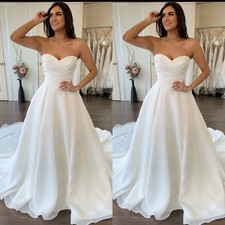 Elegant Wedding Dress Sleeveless Satin White Ivory Sweep Train Bridal Gowns
