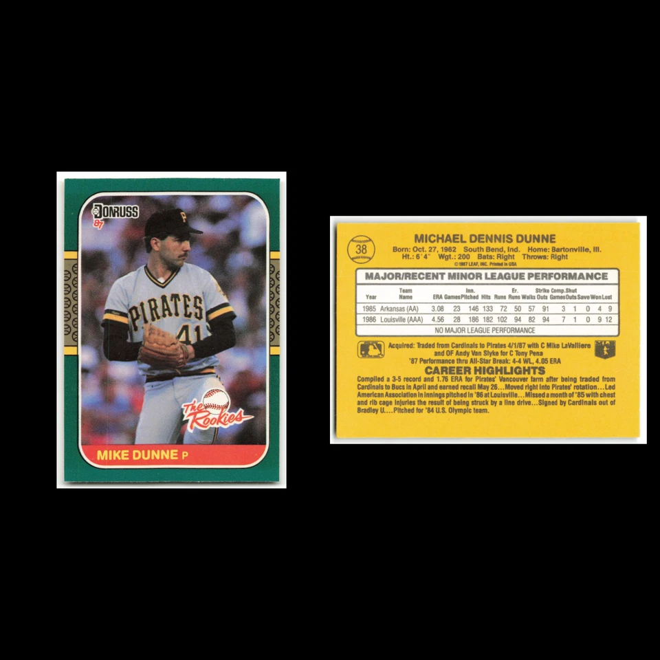 Mike Dunne Rookie #38 1987 Donruss The Rookies Pittsburgh Pirates Baseball Card - Image 3 of 3