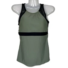Sporti Tankini Swim Top S Green Black Bra High Neck Active Fitness Open Back