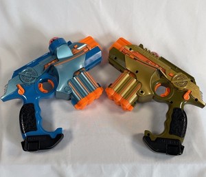 Nerf Tiger Lazer Tag Phoenix LTX Blaster Guns Blue & Gold Set Tested Working