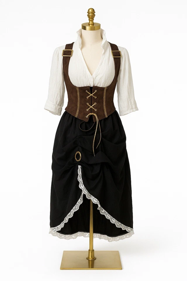 Steampunk Lady Victorian Pirate Fancy Dress Up Halloween Plus Size Adult Costume - Image 3 of 4