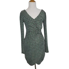 Guess Dew Drop Metallic Dress V neck Sexy Tulip Hem Mini Emerald Women 4