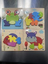 Wood Educational Colorful Animal Puzzles Learning Frog,Fish,Hippo,Elephant New