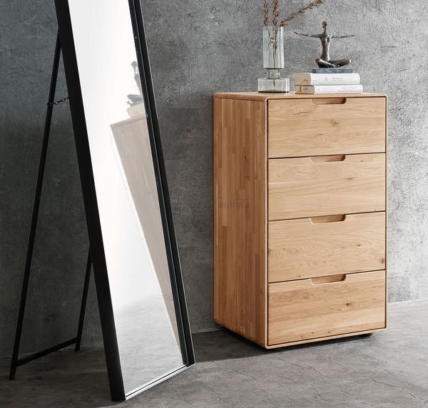 Schubladen-Schrank Gose 51X91X40 Cm Wildeiche Massiv GeöLt Flur-Kommode Anrichte-image