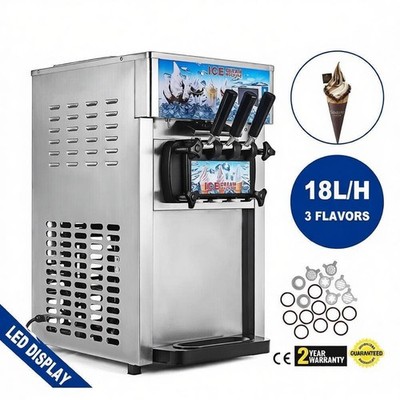 VEVOR 18-28L/H Soft Serve Ice Cream Machine Commercial Yogurt Maker 3 Flavorss #