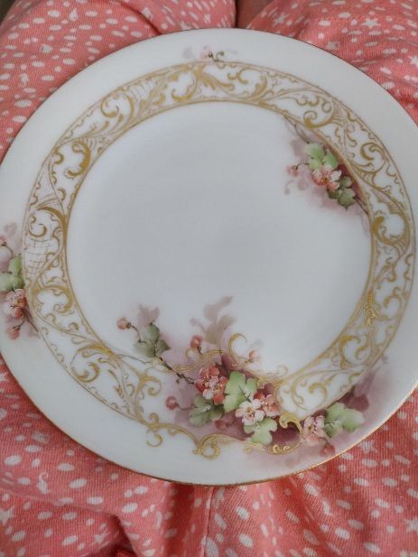 Vintage Haviland Limoges France Porcelain Gold Design with Floral Salad Plate