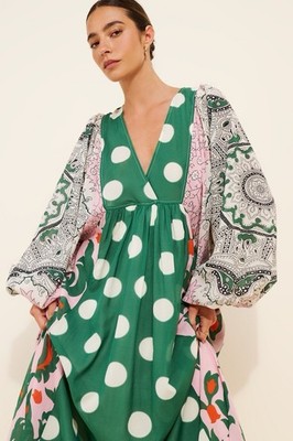 Essentiel Antwerp Green Pink Printed Cotton Blend Maxi Dress Size Large