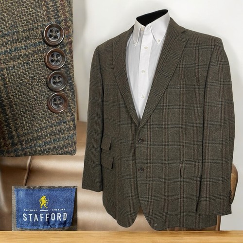 Stafford Sport Coat Mens 48R Brown Multicolor Wool Double Vented Two Buttons
