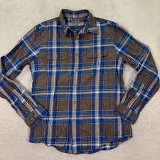 LL Bean Signature Slim Fit Plaid Flannel Button Shirt Mens Medium Blue Cotton