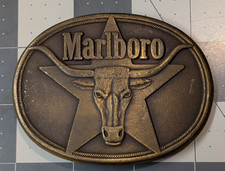 Vintage 1987 Marlboro Longhorn Star Solid Brass Belt Buckle Philip Morris