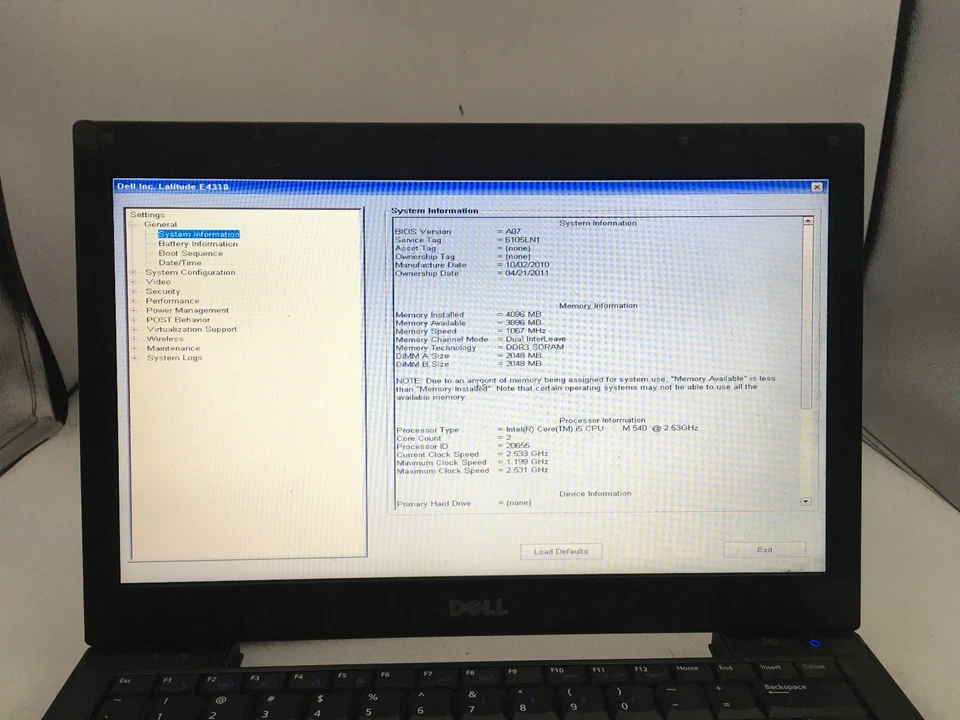 DELL LATITUDE E4310 - BOOTS TO BIOS - INTEL I5 M540 - 4GB RAM - 13" - READ - BB - Image 2 of 4