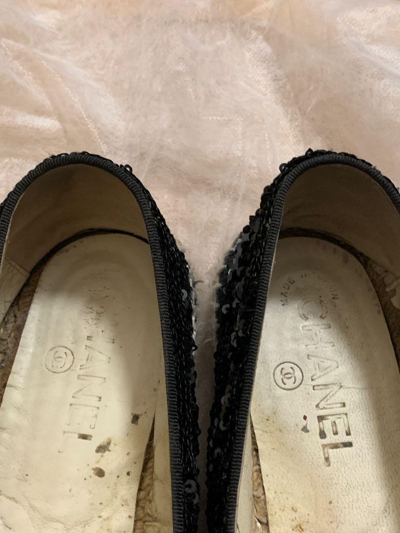 Chanel Espadrilles Shoes Black Sequins With Coco Mark Size 37 US About7 Women thumbnail 5