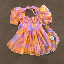 ASOS LUXE sweetheart cut out puff sleeve princess mini dress pink size 14