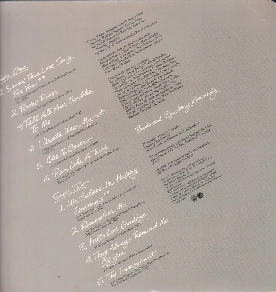 Johnny Rodriguez Just For You LP vinyl USA Mercury 1977 corner deletion cut to - Image 2 of 2