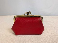 Vintage Kiss Lock Coin Purse Red Leather Small Clutch Accessory