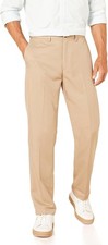 Amazon Essentials Expandable Waist Flat Front Trouser, Khaki Brown W34 L29