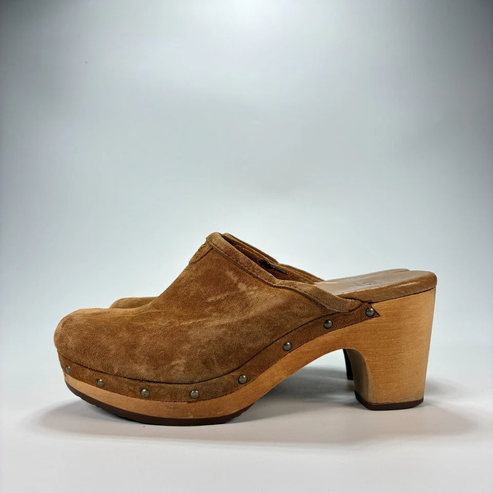 Sandalias UGG Abbie Zueco Marrón Sin Cordones Gamuza Piel de Oveja Plataforma 5772 Mujer Talla 5 Foto 4 de 4