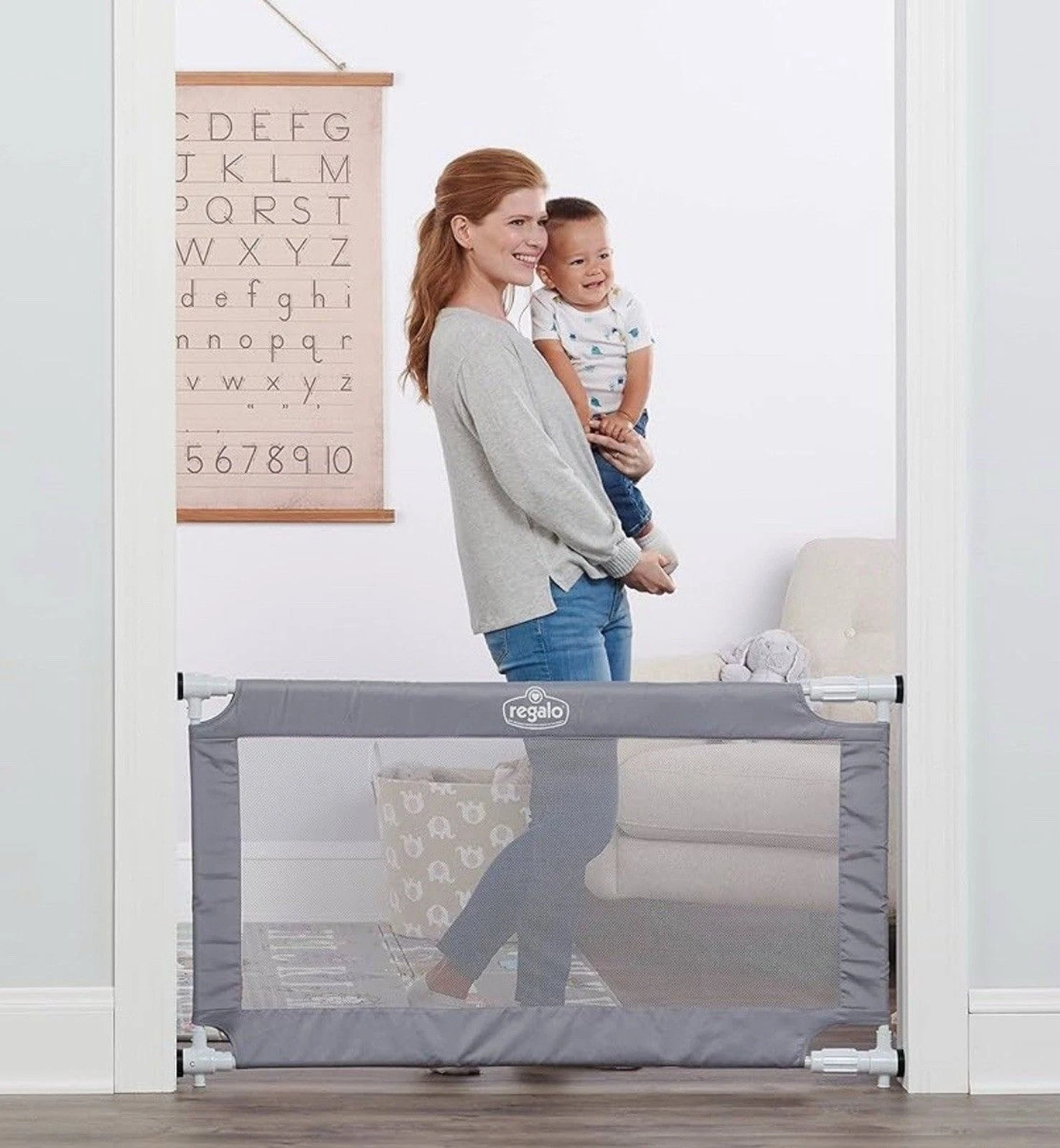 Regalo 50" Extra Wide Gray Expandable Mesh Gate Pressure Mounted,Gray-‎1800 W DS