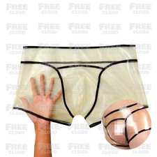 Transparent Latex Shorts Black Edge Trim Mens Rubber Underwear Fetish 0.4mm