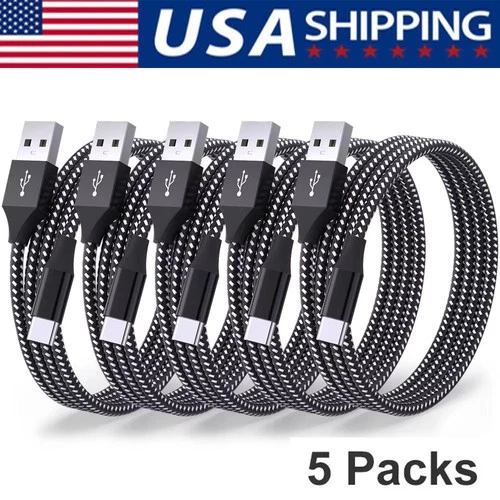 5-Pack Braided USB C Type-C Fast Charging Data SYNC Charger Cable Cord 3/6/10FT - product listing photo