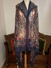 Women's New Navy Blue Floral Scarf or Shawl Size Large