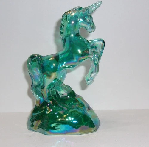 Mosser Glass Teal Carnival Iridized Unicorn Figurine Former Fenton Mold