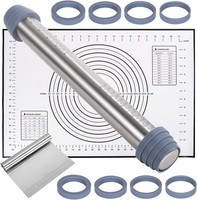 Edelstahl Nudelholz 41 Cm Silikon Backmatte Messbare Teigroller