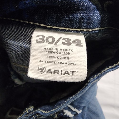 Ariat Men's Jeans 30x35 Blue Distressed Relaxed Fit Straight Leg Western Denim - Picture 12 of 13