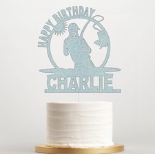 Personalised Fisherman Cake Topper, Birthday Decoration for Fishing Lovers