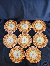 Tuscan Table 16" x 12"  Ceramic Plates Set Of 8- Red Yellow Light Blue Black