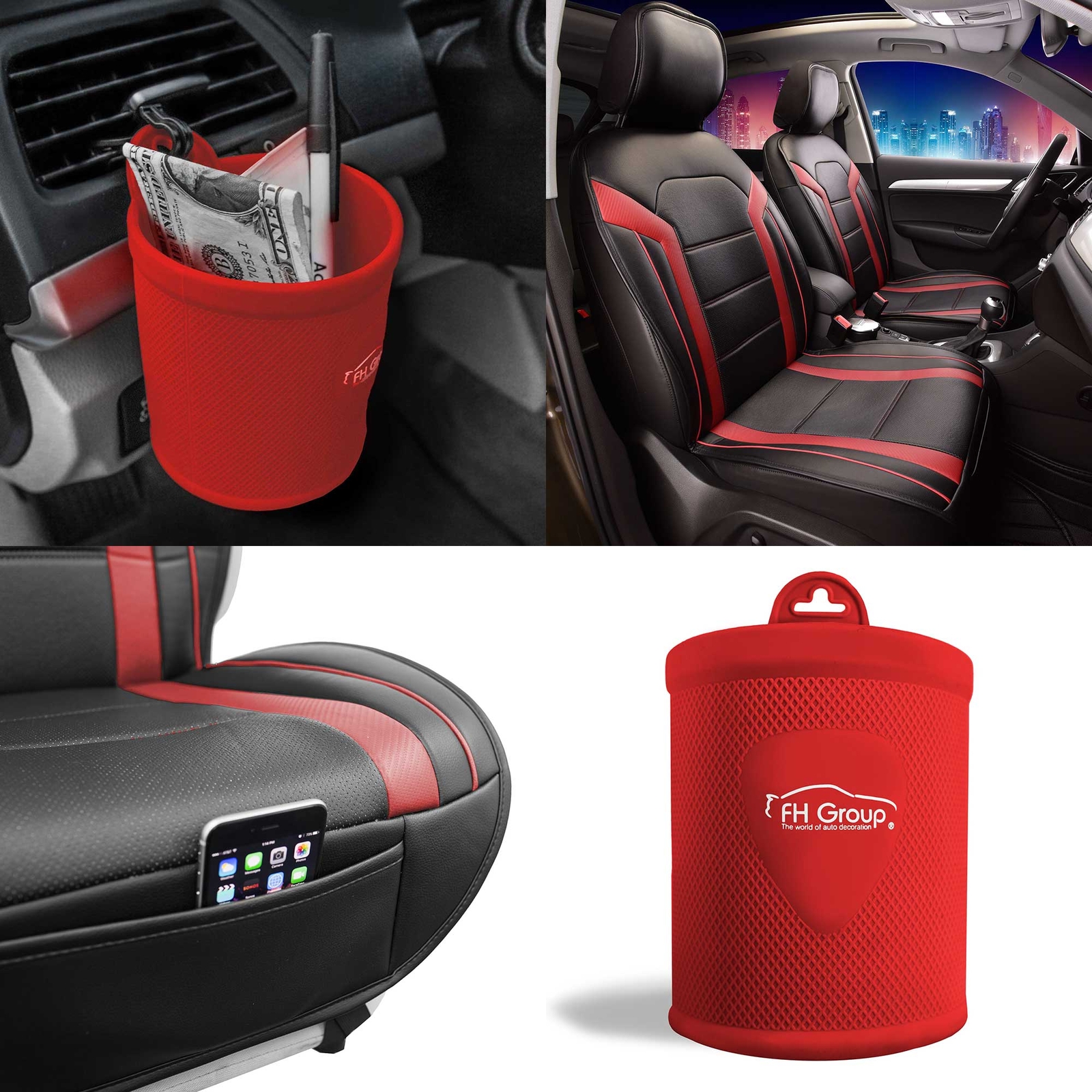FH Group Universal Fit Faux Leather Front Seat Covers Cushion w/ Cup Holder