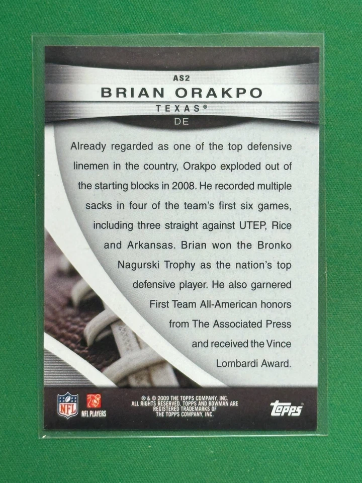 2009 Bowman Football Brian Orakpo #AS2 09 Rookie All-Stars - Image 2 of 2