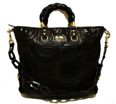 RARE COACH MADISON INLAID OP ART LEATHER LG JULIANNE TOTE BAG
