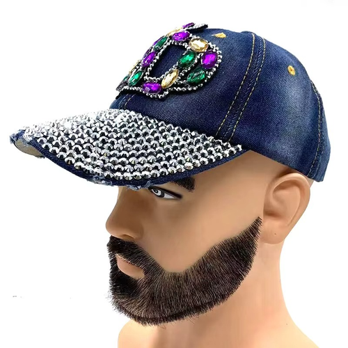 Denim Hat Bling Studded Rhinestones Baseball Cap Hat Adjustable Distressed Jeans - Picture 4 of 15