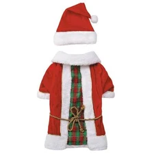 Dog Christmas Holiday Radiant Tartan Vintage Santa Set Outfit Pet w/ Hat Red