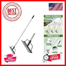 15 Inch Wide Bow Rake, 16 Steel Tines Metal Head Rake Tool with Stainless Ste...