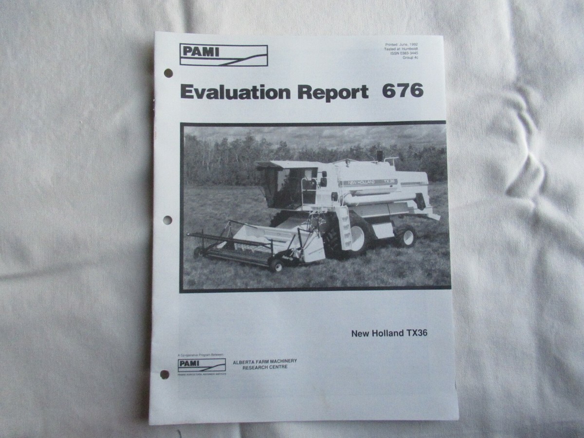 New Holland TX36 combine independent evaluation data report