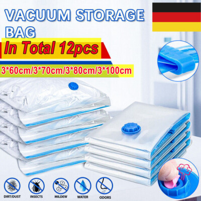 12xVakuumbeutel Aufbewahrungsbeutel Vakuumierbeutel mit Pumpe für Bett, Kleidung