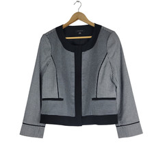 Ann Taylor Blazer Jacket Black White Check Lined Cotton Spandex Womens Size 12