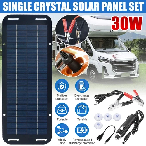 30W Solarpanel Set 12V Erhaltungsladegerät Batterieladegerät Halter Boot Wohnmobil Auto - Bild 1 von 10