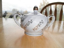 Antique Vintage White Porcelain SUGAR BOWL W/ Lid GOLD Trim Japan Attic Find OLD