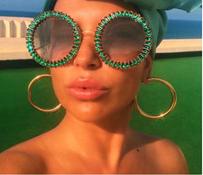 Big Round Shaped Designer Fashion Sunglasses Oversized Bling Gems Crystal Shades