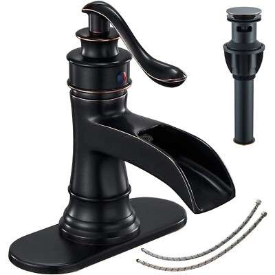 Oil Rubbed Bronze Waterfall Bathroom Faucet One Handle Lavatory Mixer with Drain