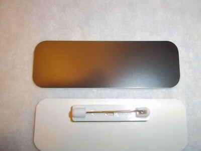 20 black/white, blank name badges tags 1x3'' with pins and rounded corners.  