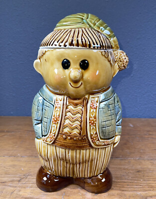 Vintage 60s 70s Glazed Cookie Jar  Laurel  or Alpine Man 11.5  Japan Rare 