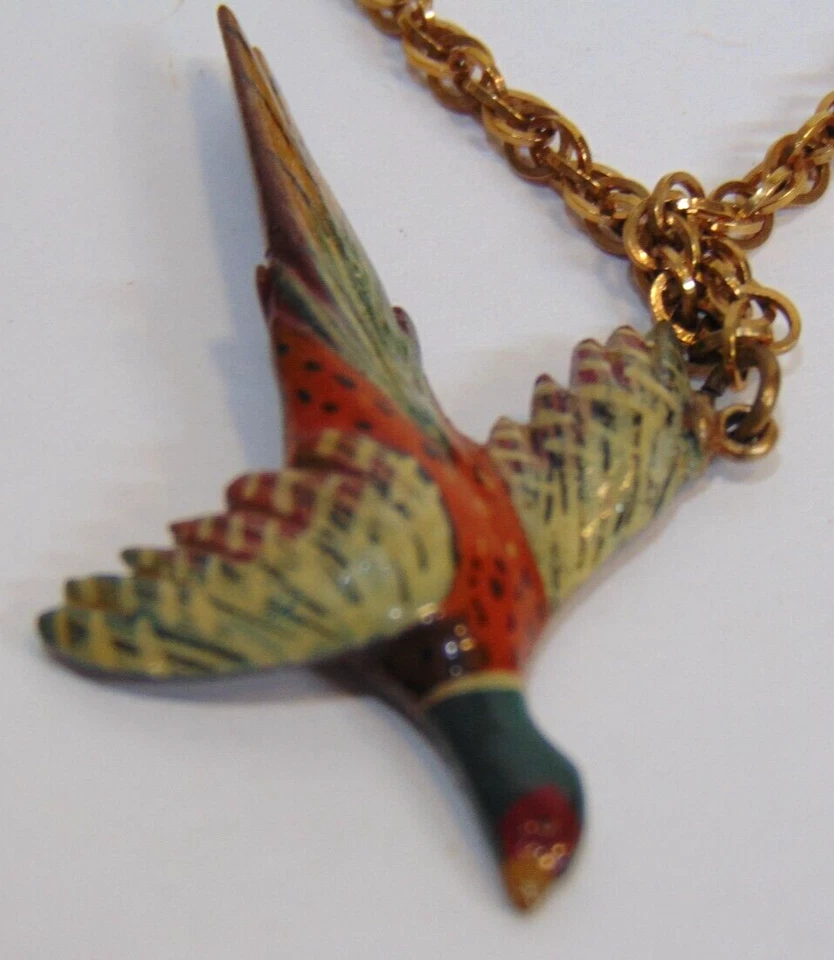 Plumas de faisán Anillo Cuello Volador Corbata Clip Vintage Swank Cadena Madera Solapa Pin Foto 4 de 4