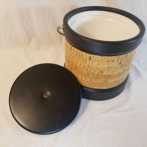 Secchiello ghiaccio vintage metà secolo moderno sughero ecopelle nero MCM barware bar - Foto 7 di 10