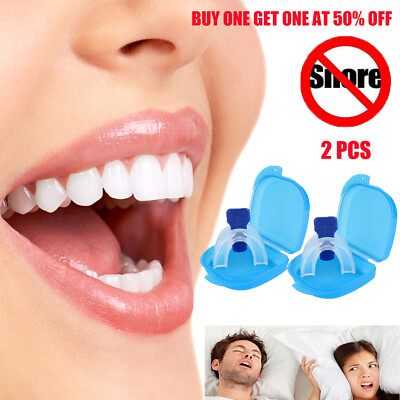 2PCS Stop Snoring Mouthpiece Guard Anti Snore Sleep Bruxism Apnea Teeth Grinding