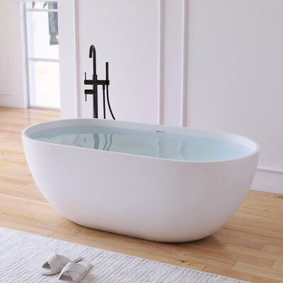 59'' Freestanding Bathtubs Stone Resin Solid Surface Spa Soaking Tubs