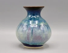 Bill Campbell 5.25" Potbelly Vase Blue Purple Flambeaux Glaze Signed MINT